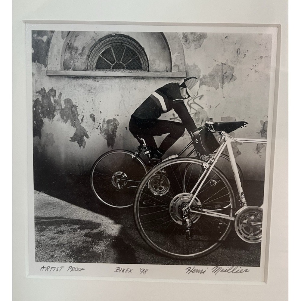 Original Henri Meillier Biker Black White Photography Bicycle Artist Proof